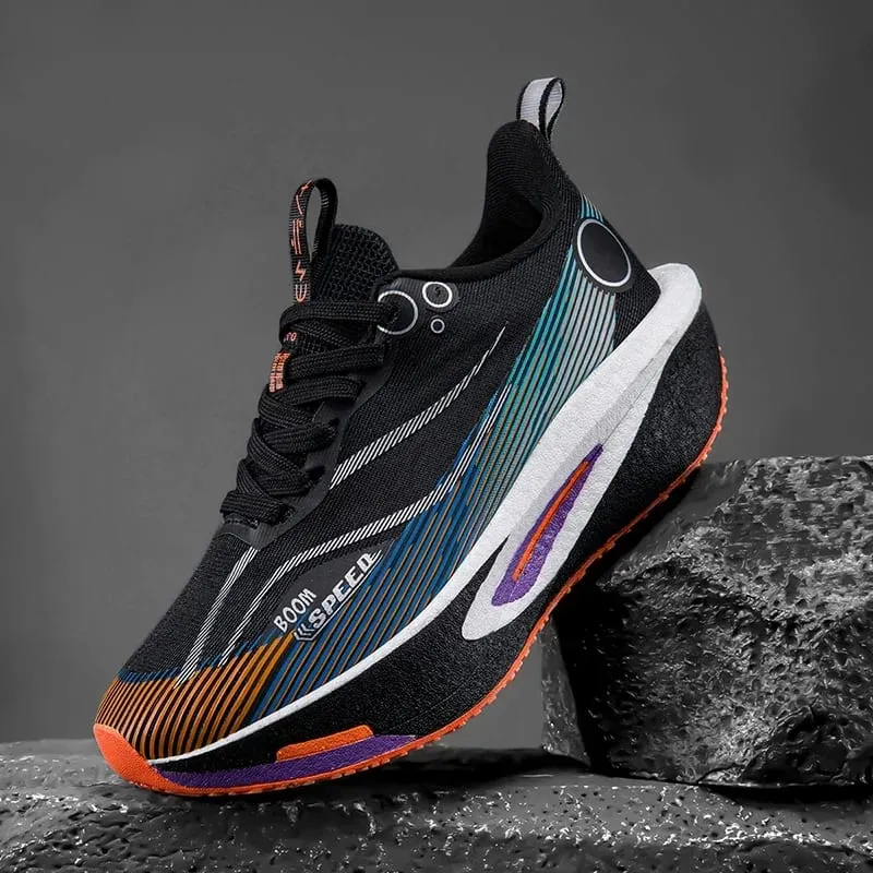 Men Marathon Running Shoes Carbon Plate Sports Sneakers Breathable Lightweight Mesh Comfortable Nonslip Athletic Shoes Unisex