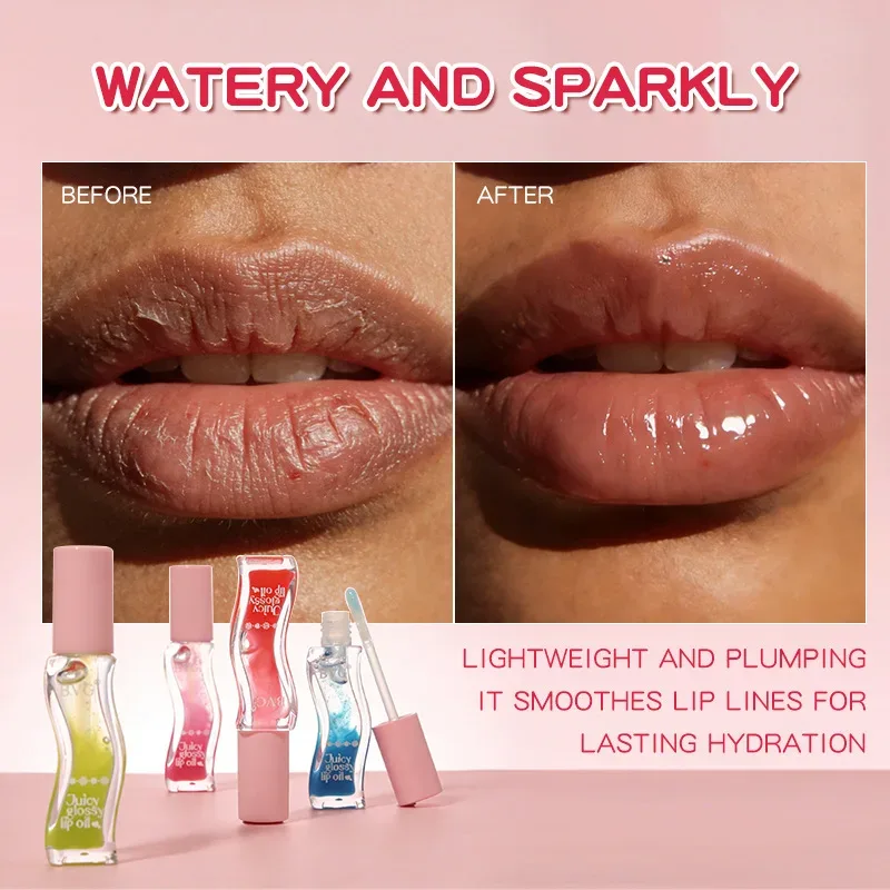 Wave Bottle Juicy Lip Oil โปร่งใส Lip Plumper Moisturizing Lip Gloss Daily Lip Makeup