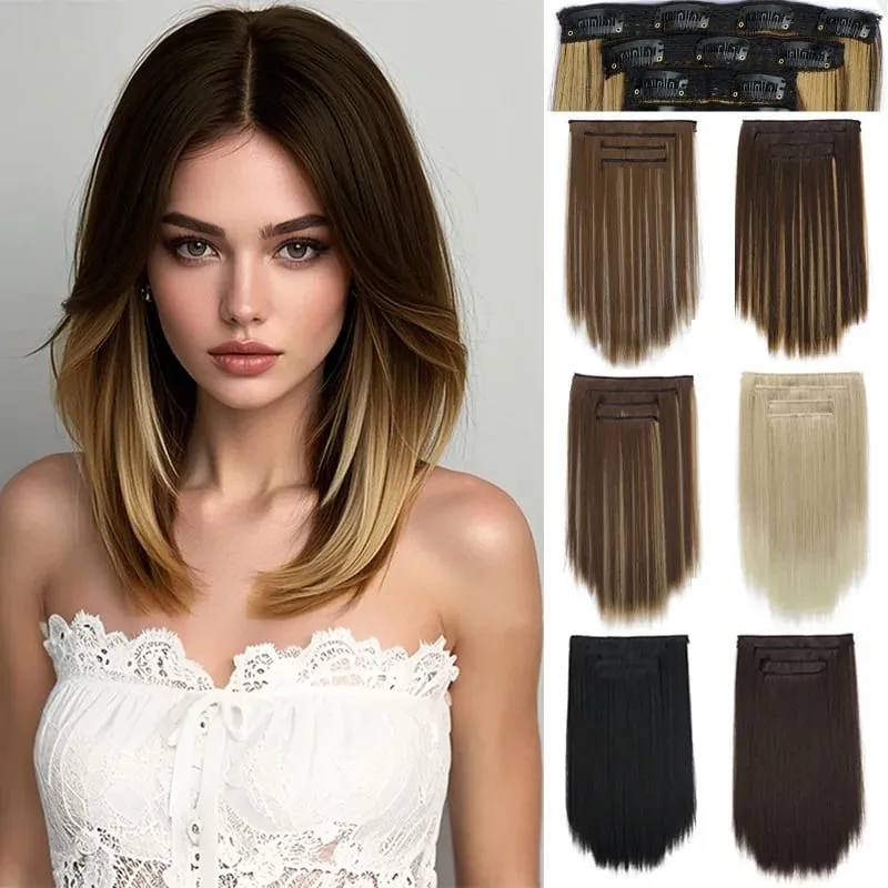4pcs/Set Synthetic 14inch 11 Clips in Hair Extensions Straight Hairstyle Hairpieces Women Natural False Hair Extension Daily Use
