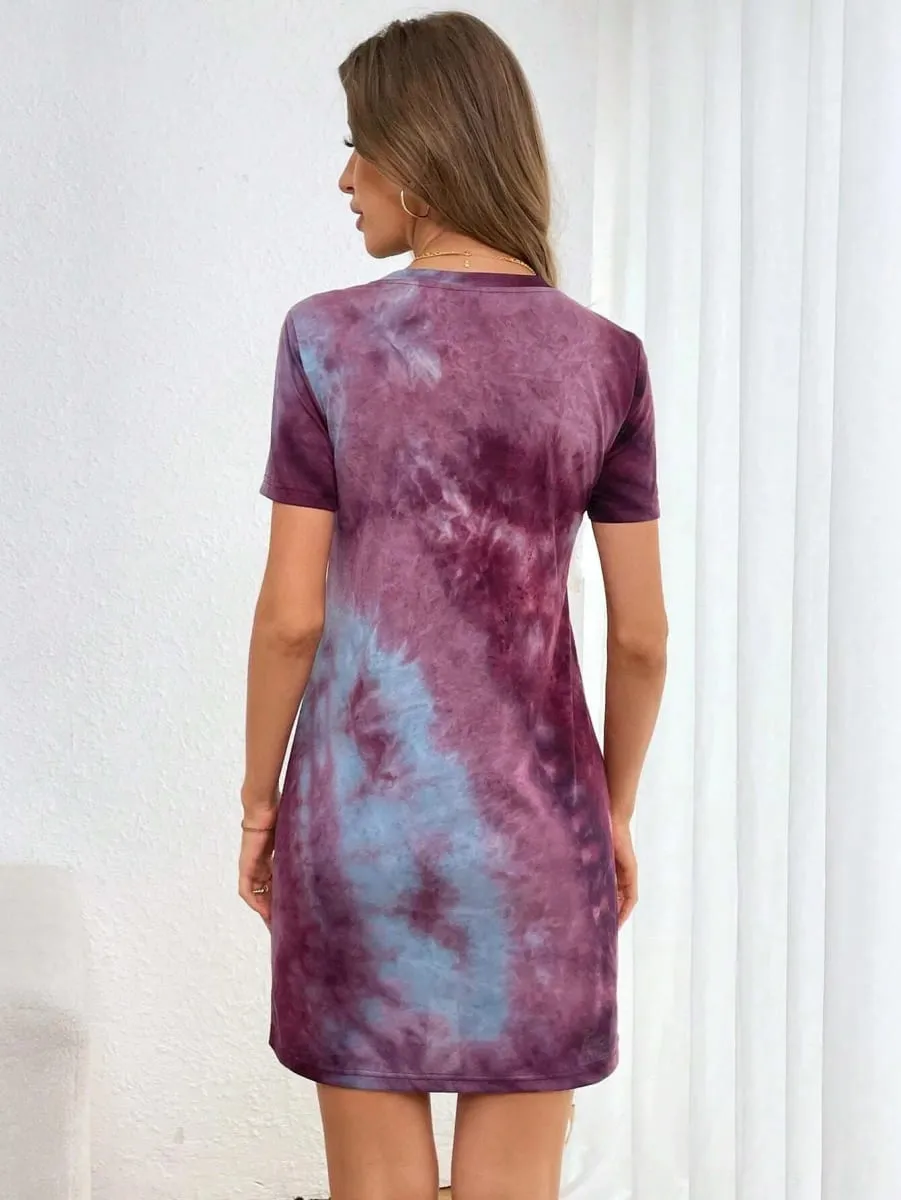 Women's Spring/Summer Fashion Tie-Dye Printed Mid-Length Dress - Suitable for Daily Wear