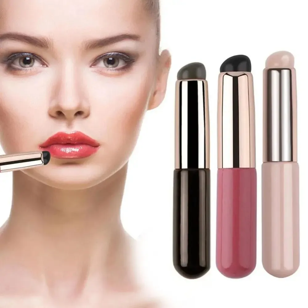 1Pc Silicone Lip Brushes with Cover Cap Concealer Brush Like Fingertips Q Soft Lipstick Makeup Brushes Round Head No Broken Pink