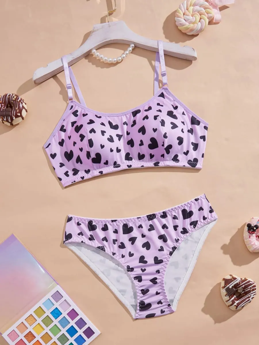 Cute Heart Women Lingerie Set Wireless Thin Bra Soft Comfortable Panty Trendy Ladies Underwear — image 3