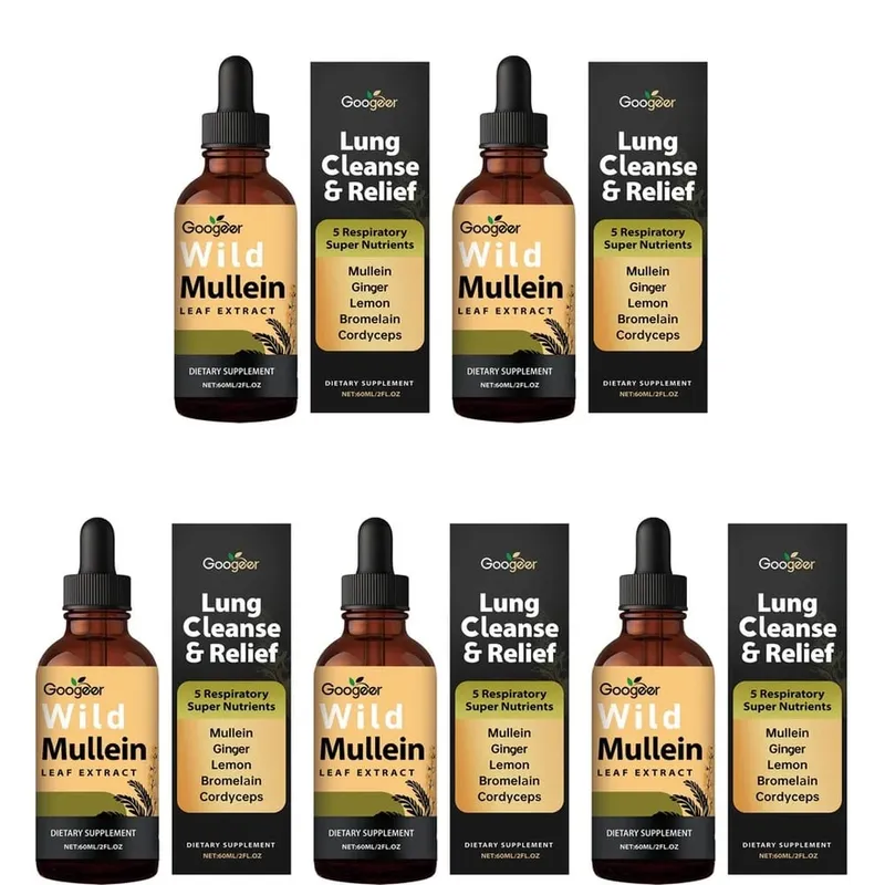 Googeer Wild Mullein Leaf Extract Liquid Respiratory Support Ginger Lemon Peel Extract Bromelain and Cordyceps Extract 60 ML