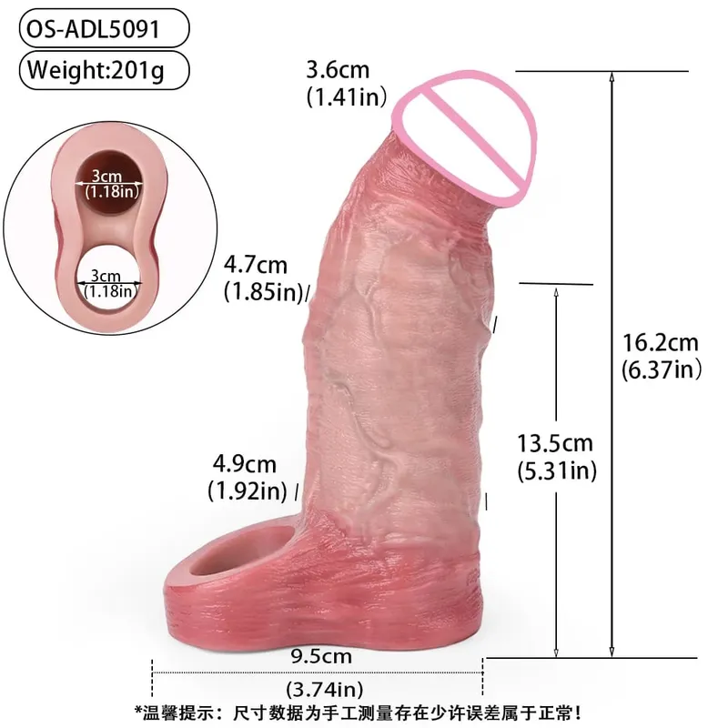 7.2in Realistic Penis Sleeve Reusable Penis Sleeve with Cock Ring Silicone Penis Enlarger Sleeve Male Adult Sex Toy for Men