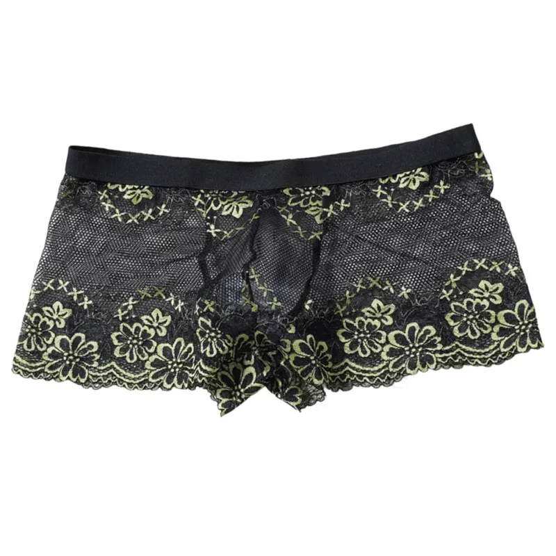 Men Lace Jacquard Mesh Boxer Shorts Underwear Hollow Temptation Exotic Trunks Silk Soft Quick Dry Breathable Sexy Panties