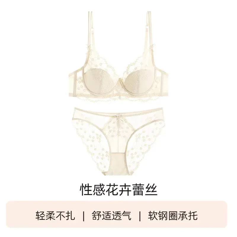 Women Lace Full‑Coverage Bra Set Thin Minimizer Push‑Up Anti‑Sag Soft Lingerie Set For Large Bust Ladies Casual Daily Intimates