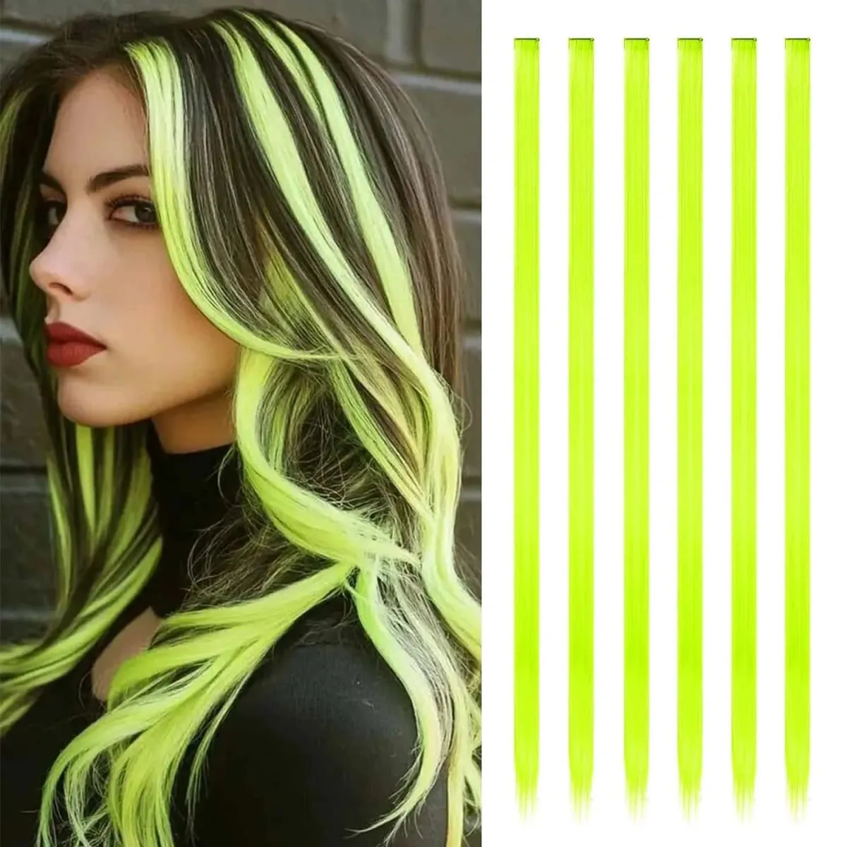 6 Pcs Clip Extensions Synthetic 24 Inch Colored Hair Extensions Party Highlights Long Straight Hairpieces for Women Kids Girl