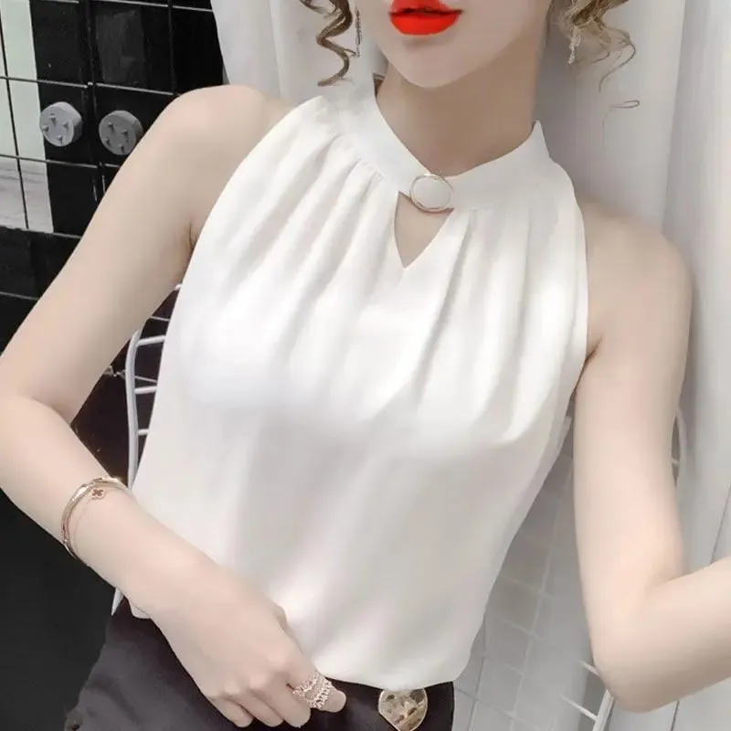 Elegant Sleeveless Solid Simplicity Loose Youth Vest Tops Women Clothes Summer All-match Temperament T Shirts Sexy Office Summer — image 6