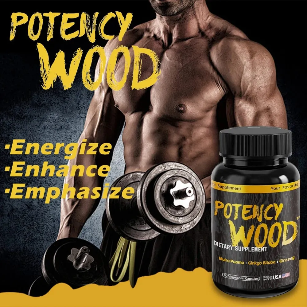 Potency Wood Herbal Supplements with Ginseng Ashwagandha 60 Capsules Adaptogen Energy Stamina Immune Antioxidants Gut Health