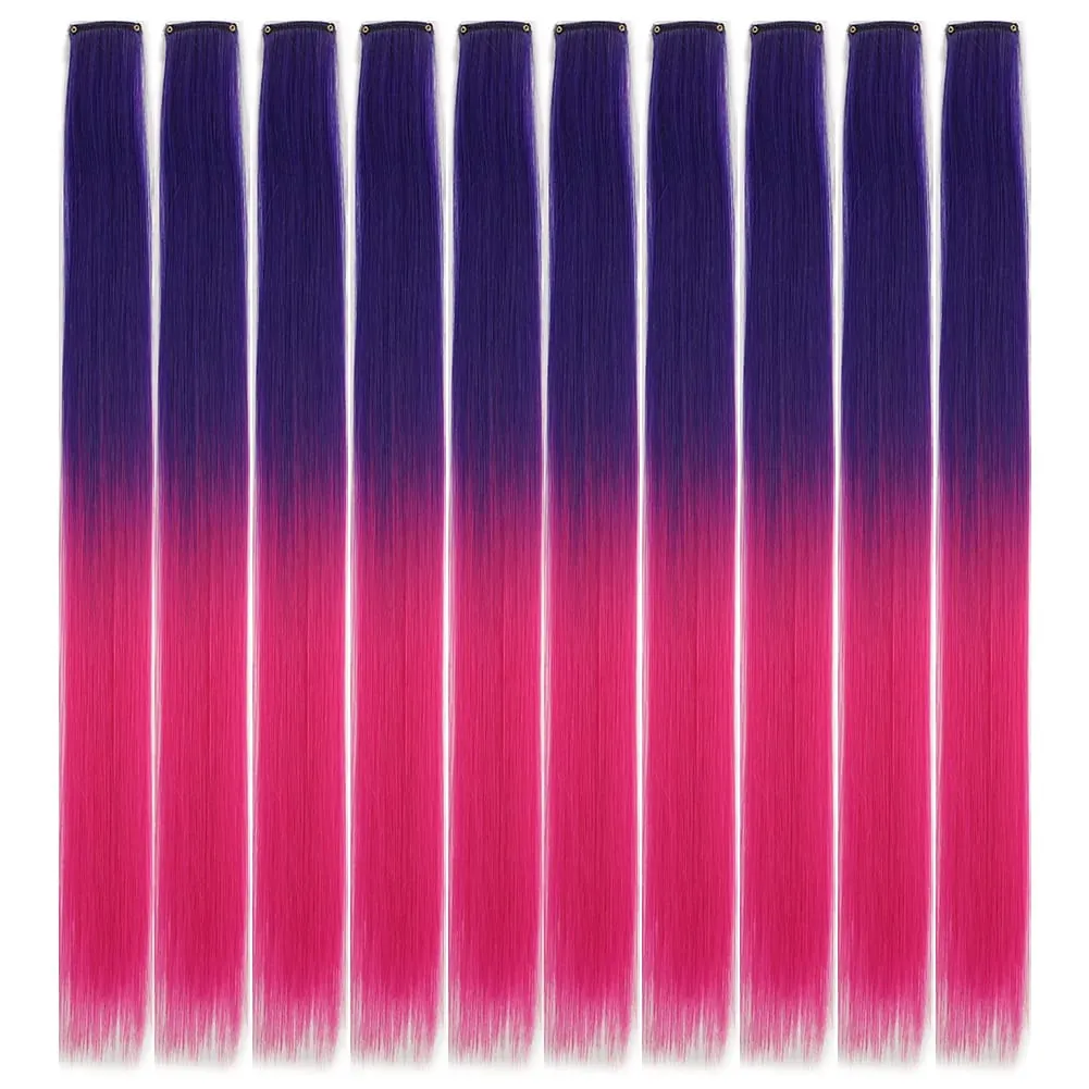 10pcs Colored Party Highlights Clip in Hair Extensions for Girls 18 inches Omber 2 colors Straight Hair Synthetic Hairpieces