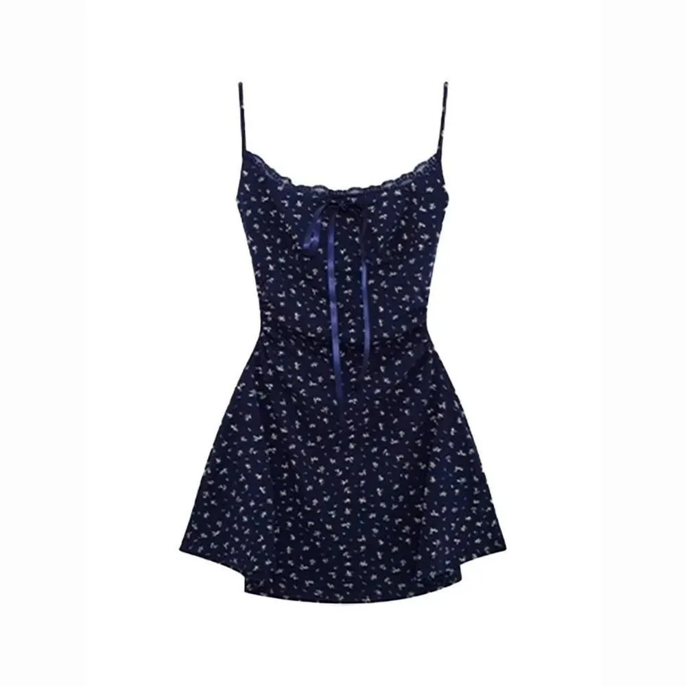 Sweet Spicy Strappy Mini Bodycon Dress Beach Cover-Up for Women Fashionable Fall New Arrivals French Floral Print Waist-Defining