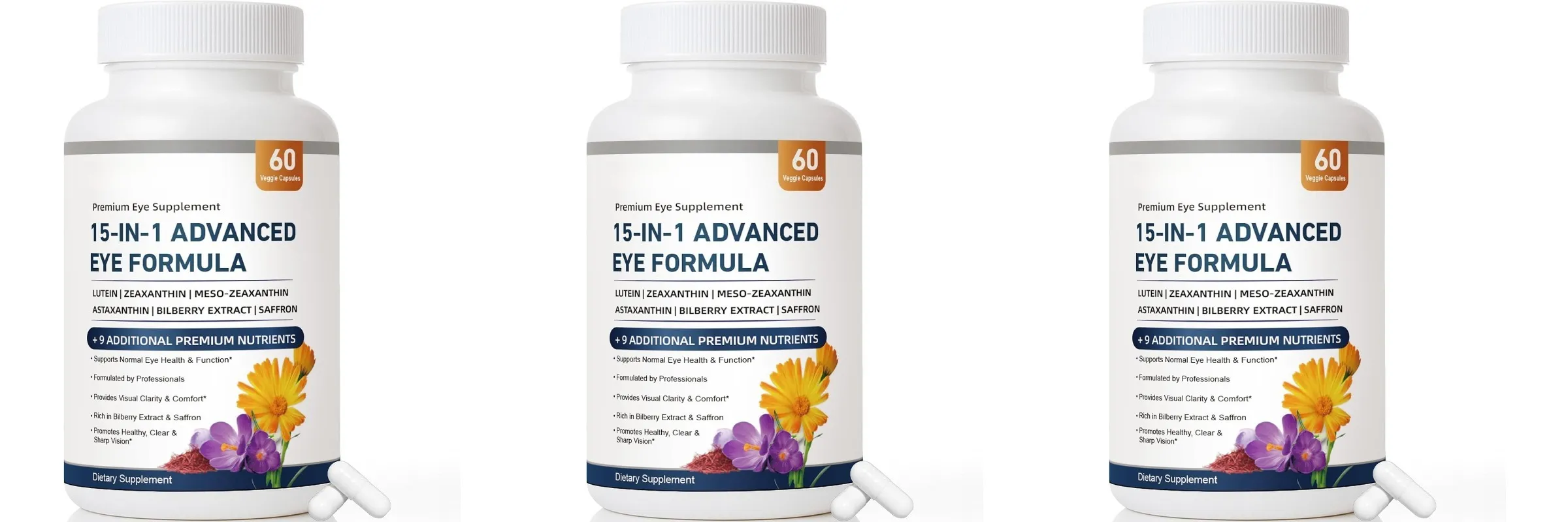 15 in 1 Advanced Eye Formula Lutein Zeaxanthin Bilberry Extract Vitamin C & E Supports Eye Health 60 Veggie Capsules for adult