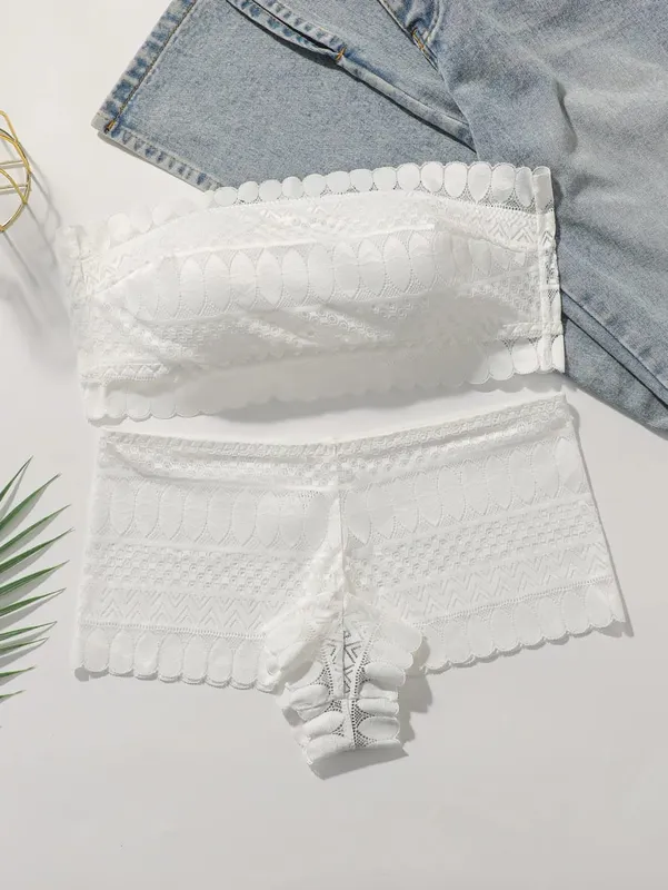 Wireless Strapless Bralette Set Lace Unpadded Seamless Push Up Bra & Panty Set for Women Comfortable Bridal Lingerie Set