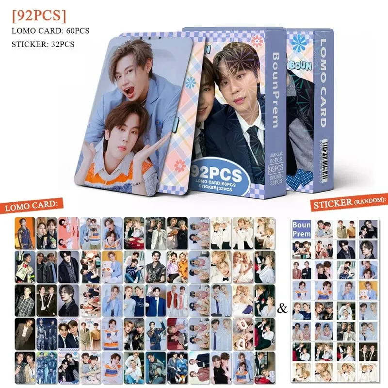 92Pcs BounPrem Thai Star CP Lomo Cards with Decorative Stickers HD Printing Photo Cards Perfect Gift for BL Drama Fans