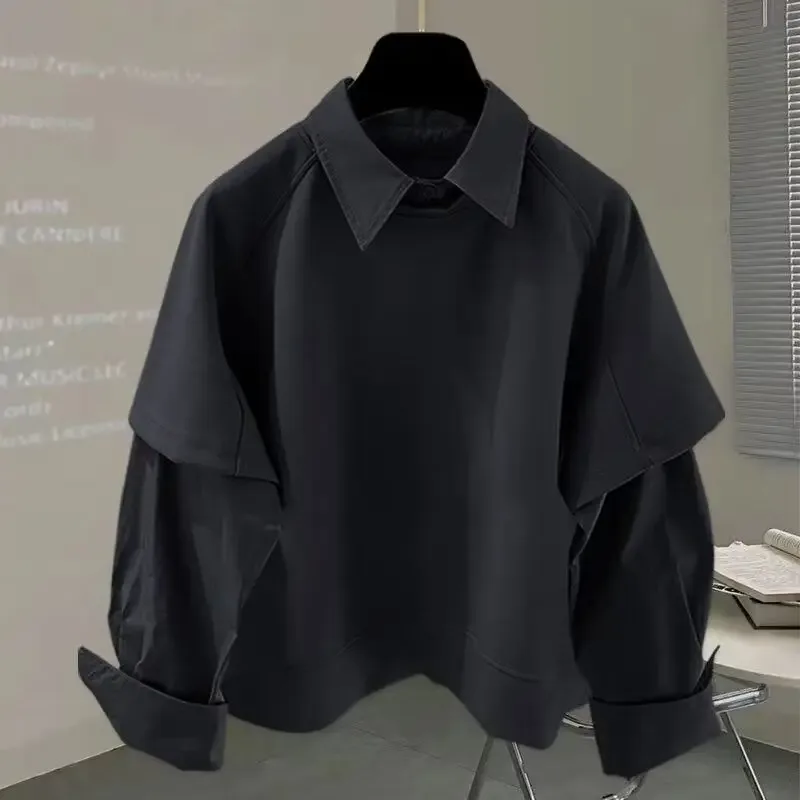 Two-piece Spliced long-sleeved Shirt for Autumn Winter Men's New Sweatshirt Korean Style Trendy Loose Fashion Versatile Top
