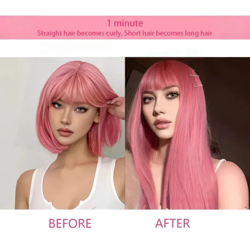 7 Clips In Hair Extensions Long Straight Hairstyle Pink 60CM Natural Synthetic Hair Daily Use Hairpiece For Women — image 6