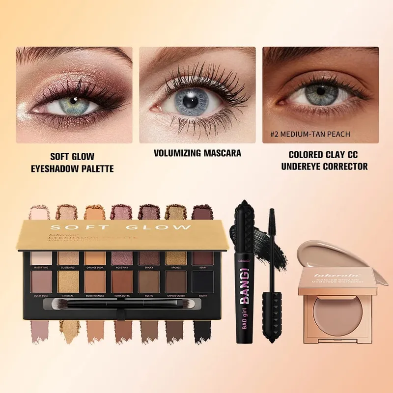 3ks/set CC Full Coverage Color Corrector Glow Palety očních stínů Volumizing Mascara Lasting Beauty Eyes Makeup Kit