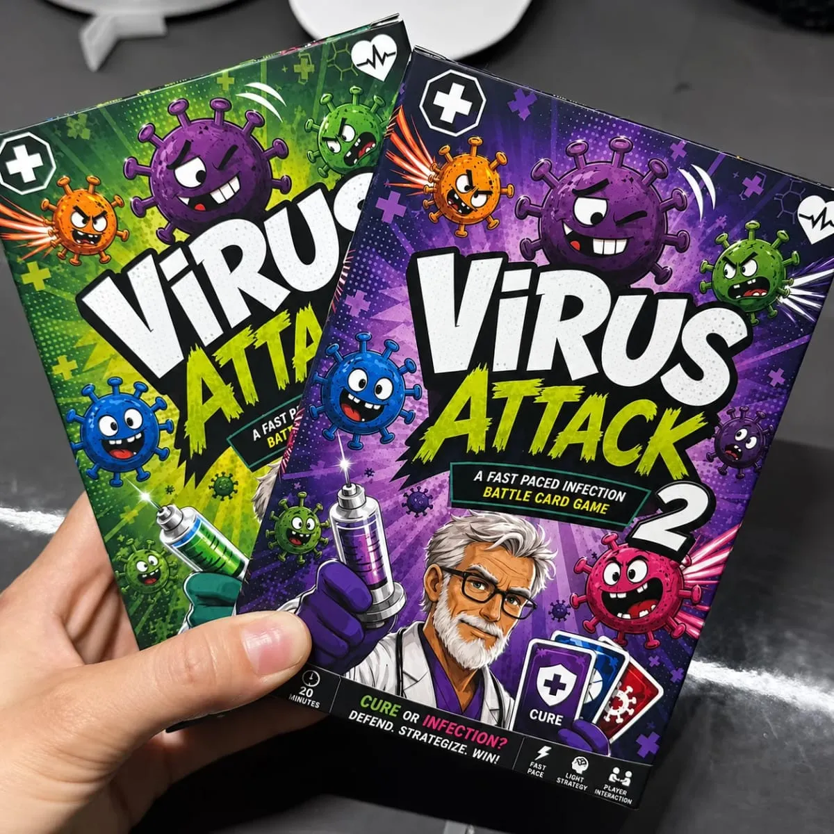 Spanish card game Attack Fast Paced Infection Battle Card Game Collect Healthy Organs Use Medicine Build Immunity