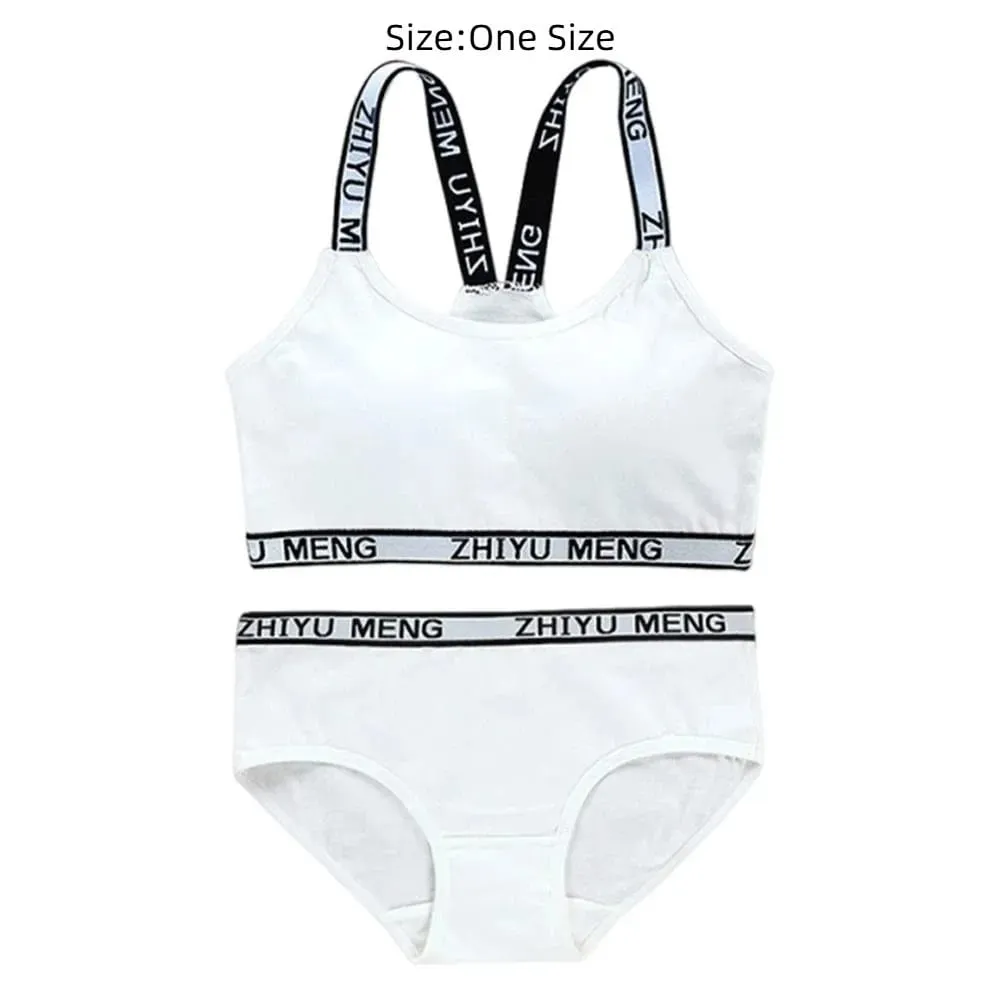 1Set Casual Cotton Girls Bras Panties Sets Breathable Elastic Lingerie Set Comfortable Letter Sport Brassiere