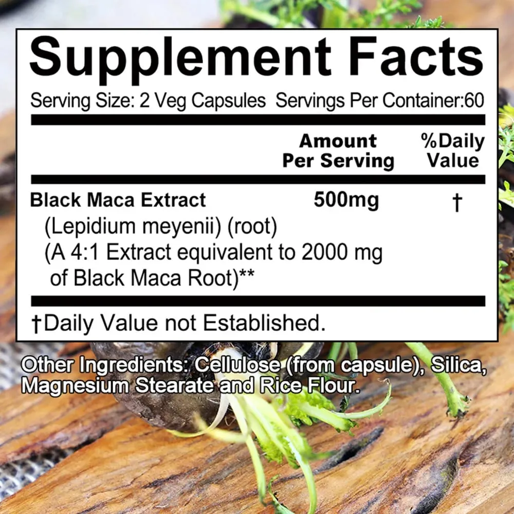 Black Maca Capsules 20000mg - Supports Brain Function Promotes Muscle Growth & Recovery Super Absorption Improve Vitality