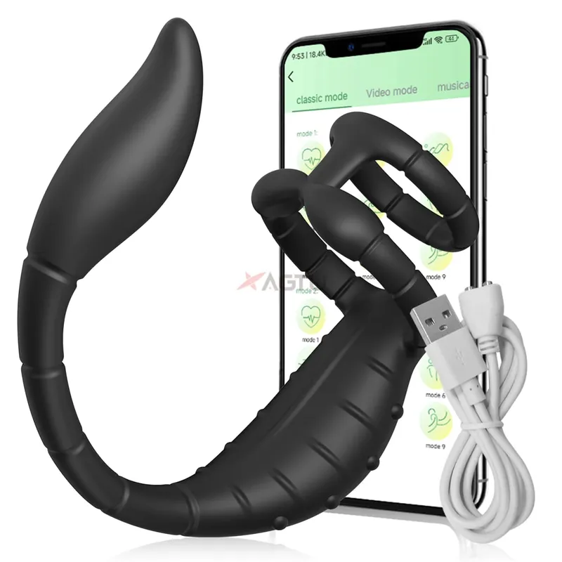 App التحكم هزاز للرجال جهاز تدليك للبروستاتا المزدوج القضيب الدائري خواتم الديك الشرج تهتز بعقب المكونات الشرج لعبة الجنس للرجال