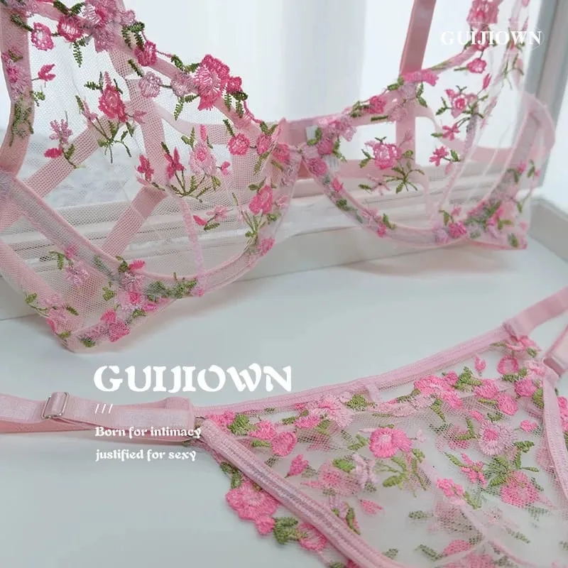 Everyday French Lace Bra Set Wireless Support Embroidered Flower Ultra Thin Breathable Comfort Hollow Out Lingerie BANERDANNI — image 8