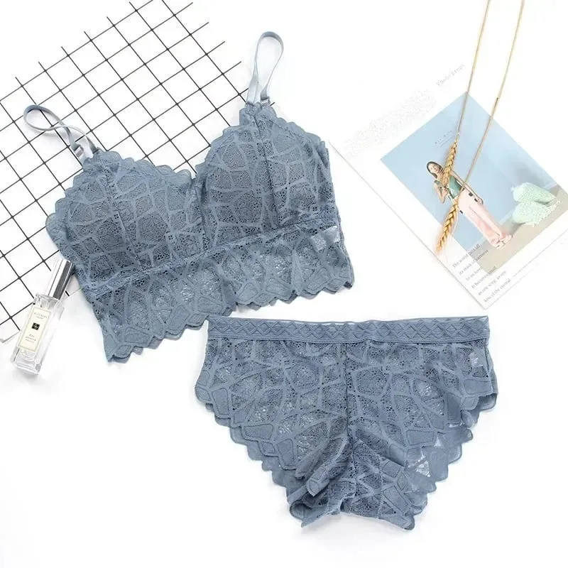 Women's Bra Set Sexy Beauty Back Tops Lace Push-up Bras and Panty Sets Wire Free Lingerie Solid Padded Intimates Underwear — image 8