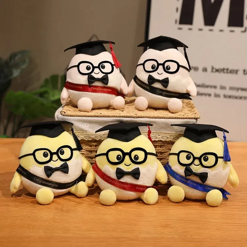 15/25cm Ribbon Humanoid Egg Plush Toy Graduation Bachelor Doctor Stuffed Plushie Kawaii Mascot Souvenir Classmate Gift