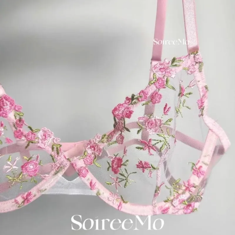 Sexy French Lingerie Set Floral Embroidery Sheer Mesh Bra with Soft Underwire Comfort Support for Large Bust CA S-XL MOYISU Bras
