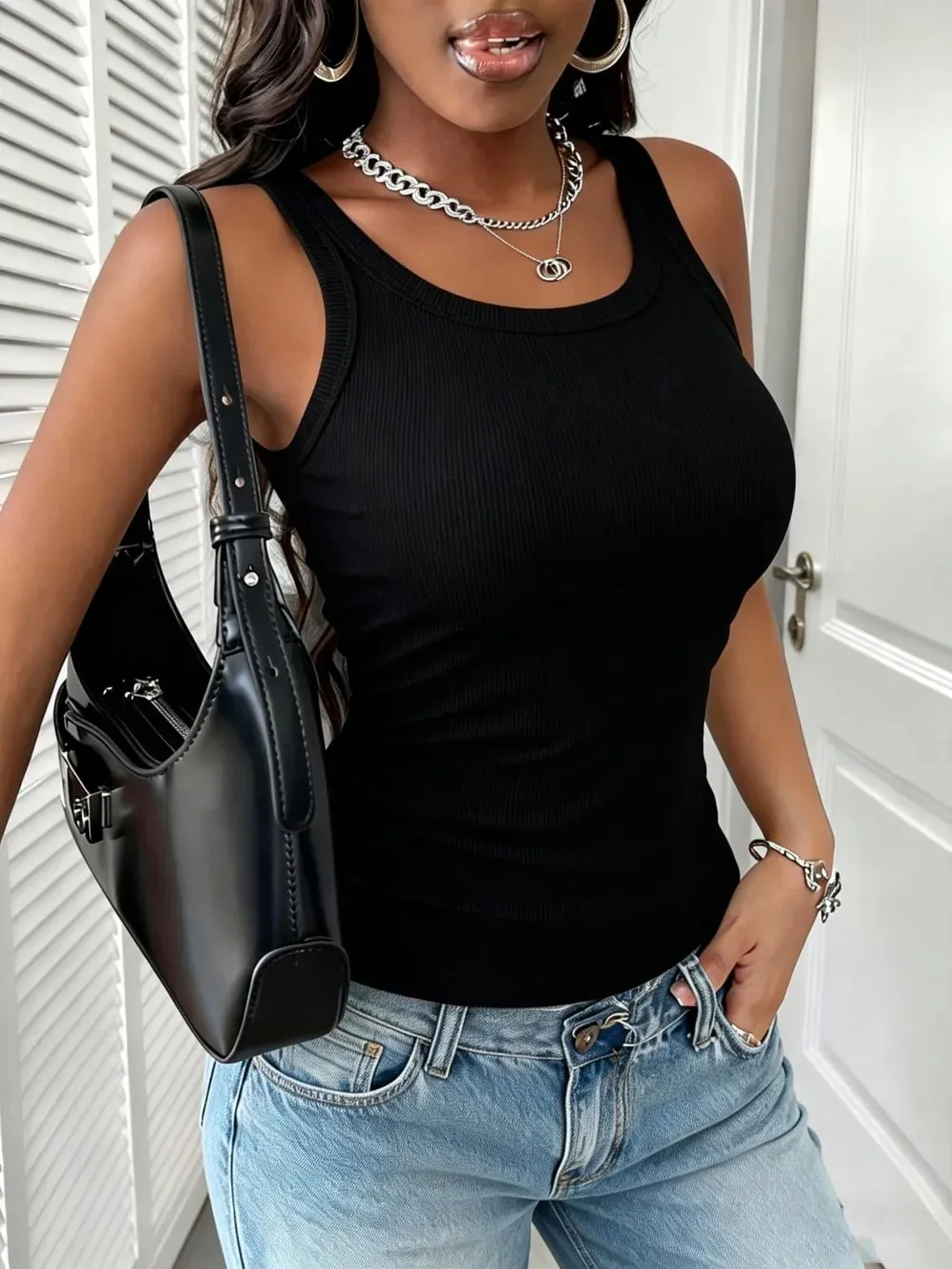 Womens O-Neck Ribbed Cotton Tank Top Slim Bodycon Sleeveless Summer Soft Breathable Basic Vest Casual Wear Daily Undershirt Tops