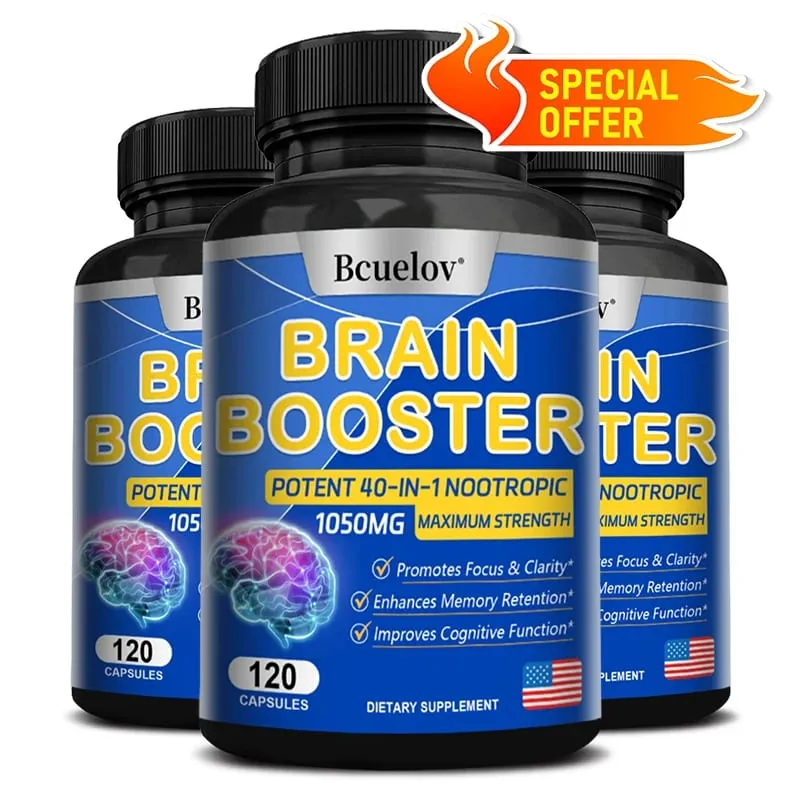 Brain Nutrition Capsules - Dietary Supplement 40-in-1 Potent Formula Vegan Non-GMO Supports Focus and Brain Health