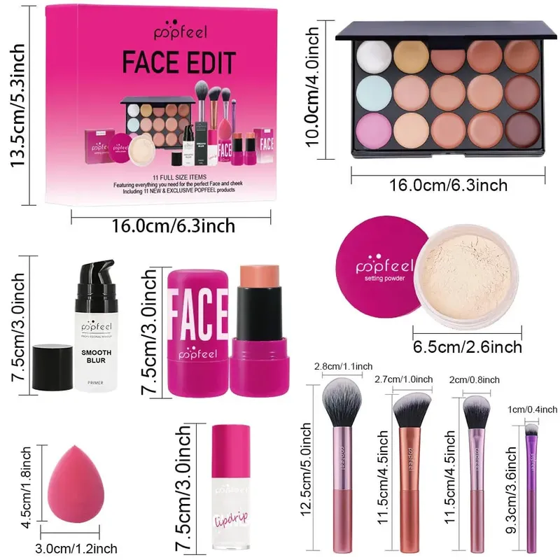 Coffret cadeau de maquillage pour la Saint-Valentin et les vacances – Kit de maquillage tout-en-un de 11 pièces pour filles et femmes avec correcteur
