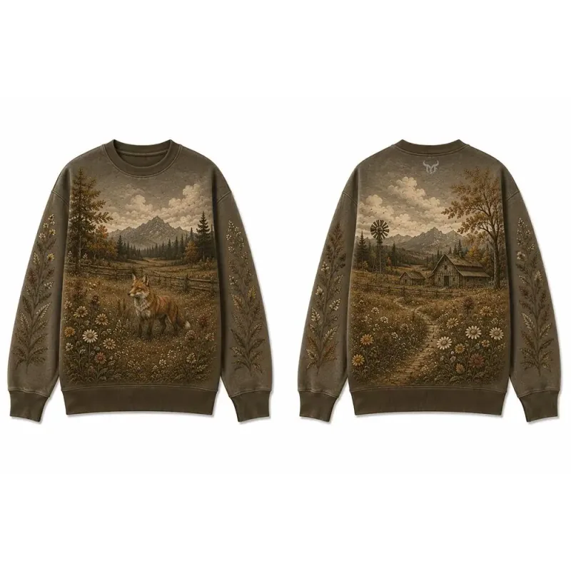 Vintage Wilderness Wildlife Graphic Crew Neck Sweatshirt Men Outdoor All Over Print Pullover Men's And Women's Casual Streetwear