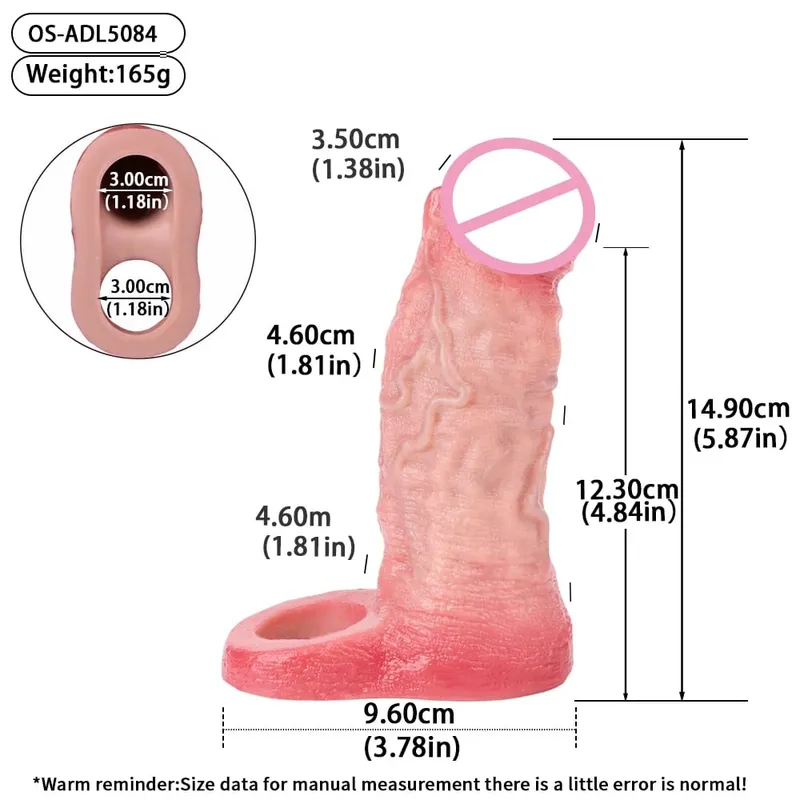 7.2in Realistic Penis Sleeve Reusable Penis Sleeve with Cock Ring Silicone Penis Enlarger Sleeve Male Adult Sex Toy for Men