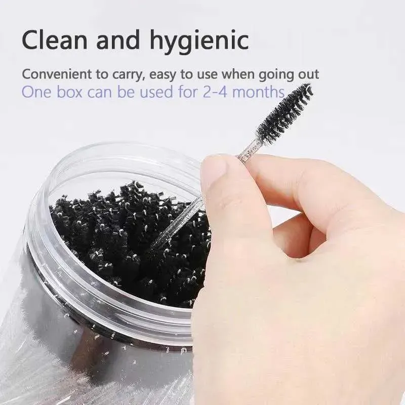 50Pcs Disposable Mascara Wands Eyebrow Spoolies Brush for Eyelash Extensions Lash Brushes with Container