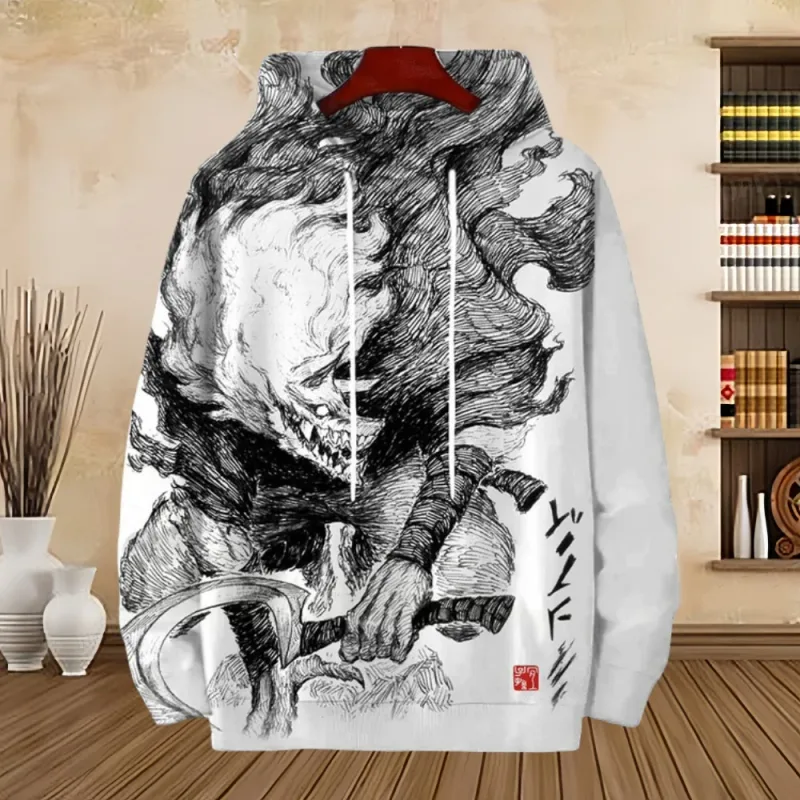 Japanese Harajuku 3D Printed Hoodies For Men Mountain Cat Tentacle Graphic Pullover Sweatshirts Casual Loose Hooded Long Sleeves — image 1