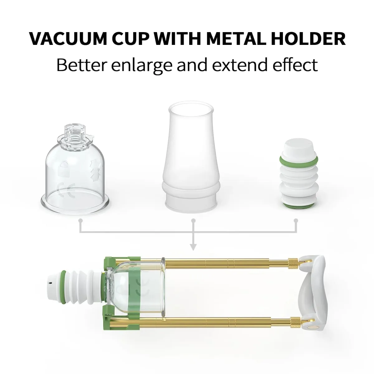 Male Penis Enlargement Training Device with 3 Sizes Vacuum Cup Adjustable Length Metal Holder for Enhanced Performance