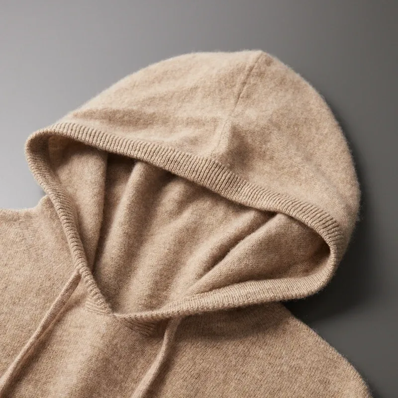 DjzDsm 100% Merino Wool Men's One-piece Ready-to-Wear Hoodie Knitted Sweatshirt Autumn Winter Casual Large Top Long Sleeved