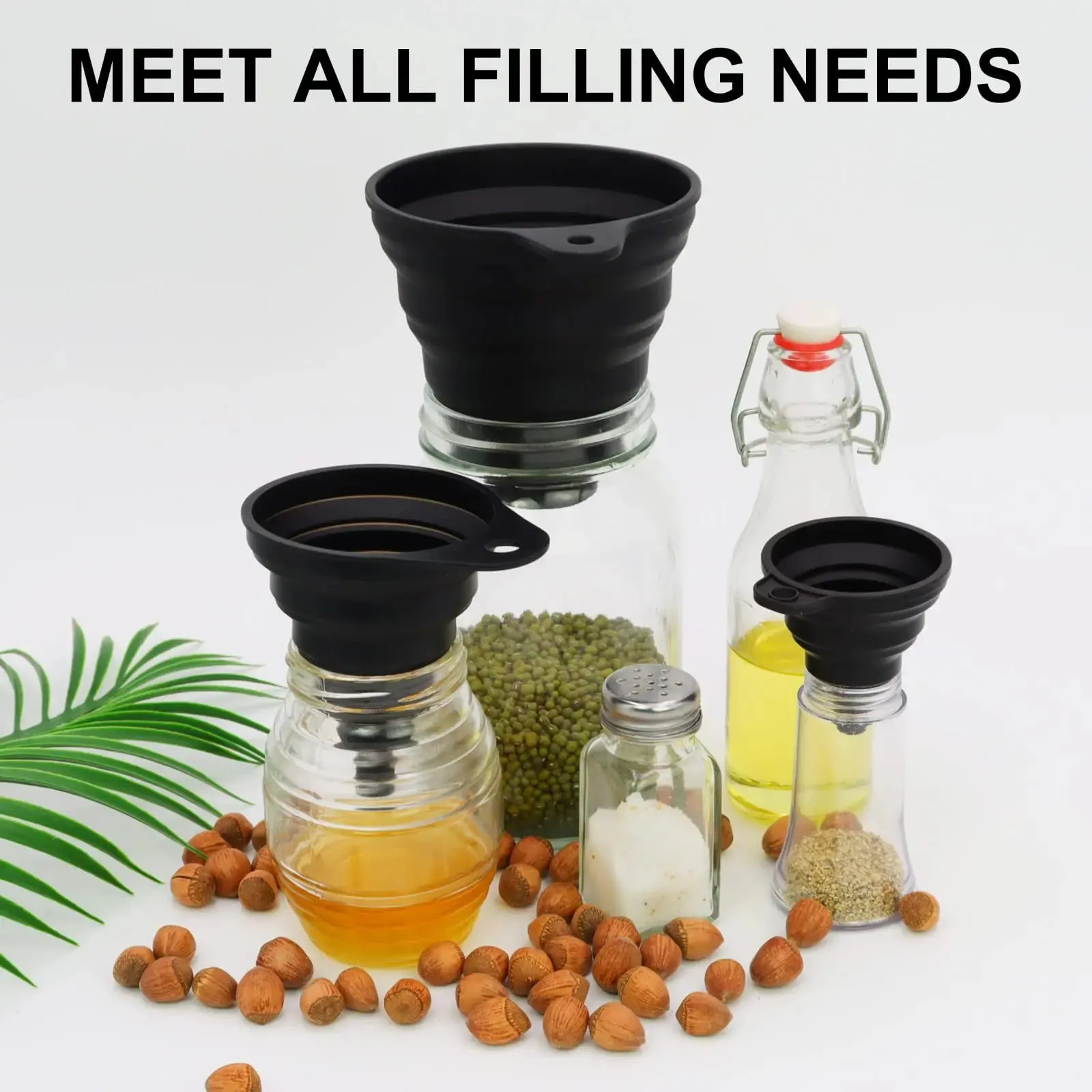 Ensemble d'entonnoirs pliables en Silicone, 3 pièces, grand pot de conserve pliable pour bouche Large et bouteilles régulières, remplissage à usage de cuisine