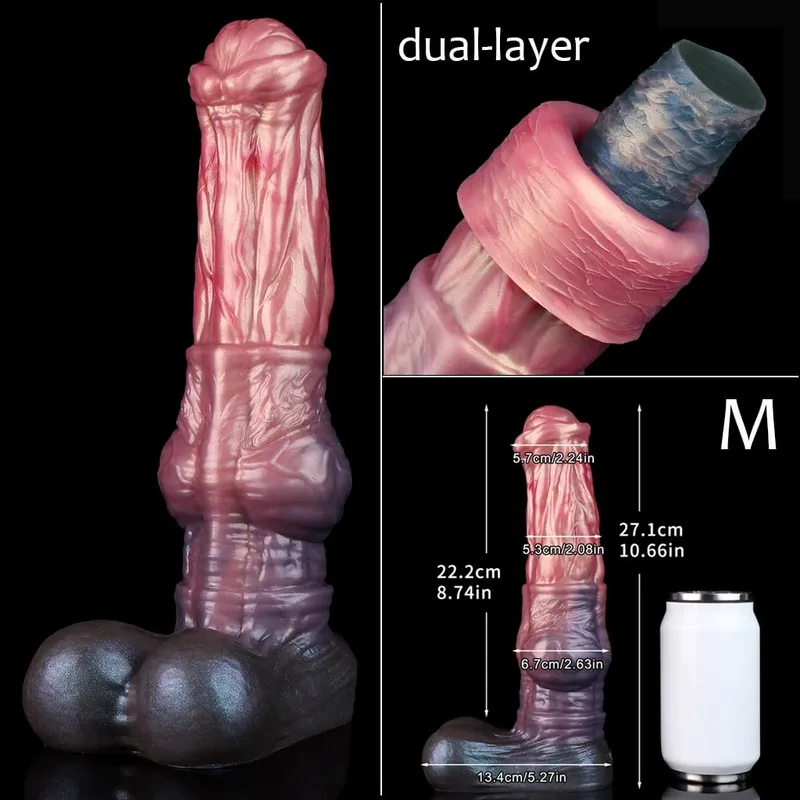 Double Layer Silicone Fantasy Dog Knot Dildo Blue Butt Plug with Sucker Anal Dilator Masturbate Sex toy for Adult 18+