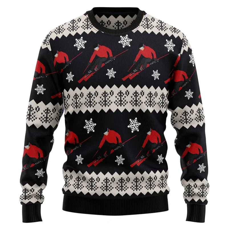 Fashion Skiing Santa Graphic Ugly Christmas Sweater For Men Trendy Streetwear 3D Printed Xmas Sweatshirts Loose Holiday Pullover — image 4