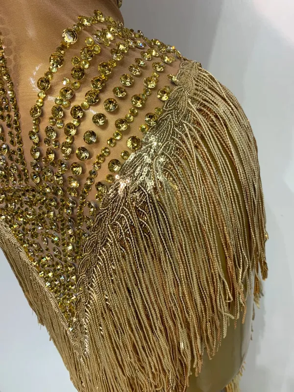 Costume de scène Sexy en maille strass scintillante, paillettes transparentes, pompon, soirée, fête d'anniversaire, discothèque, tenue de chanteur de danse
