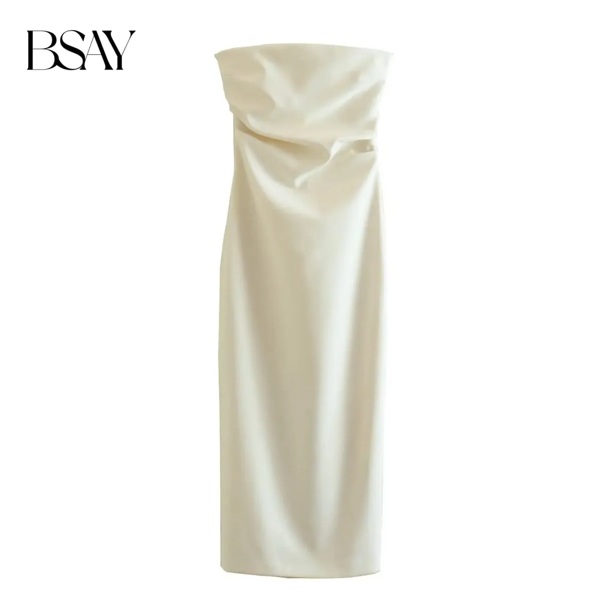 Women Fashion Summer New Sexy Split Back Zip Pleated Sleeveless Strapless Dress Chic Female French Elegant Evening