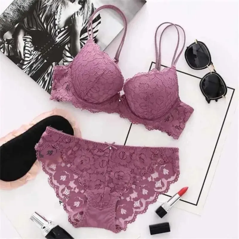 Sweet Mesh Lace Flower Bra Low Waist Bowknot Bra Panties Set Non Slip Lingerie Push Up Bra Women