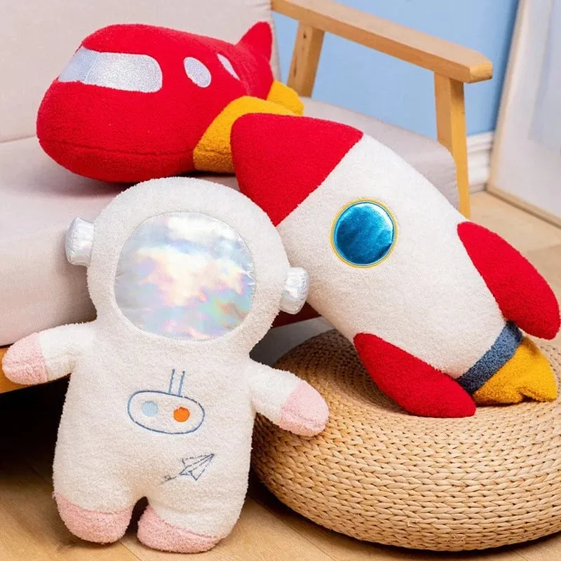 Hot Plush Rocket Astronaut Toy Stuffed Spaceship Throw Pillow Home Decor Birthday Gift Space Discovery Educational For Kids