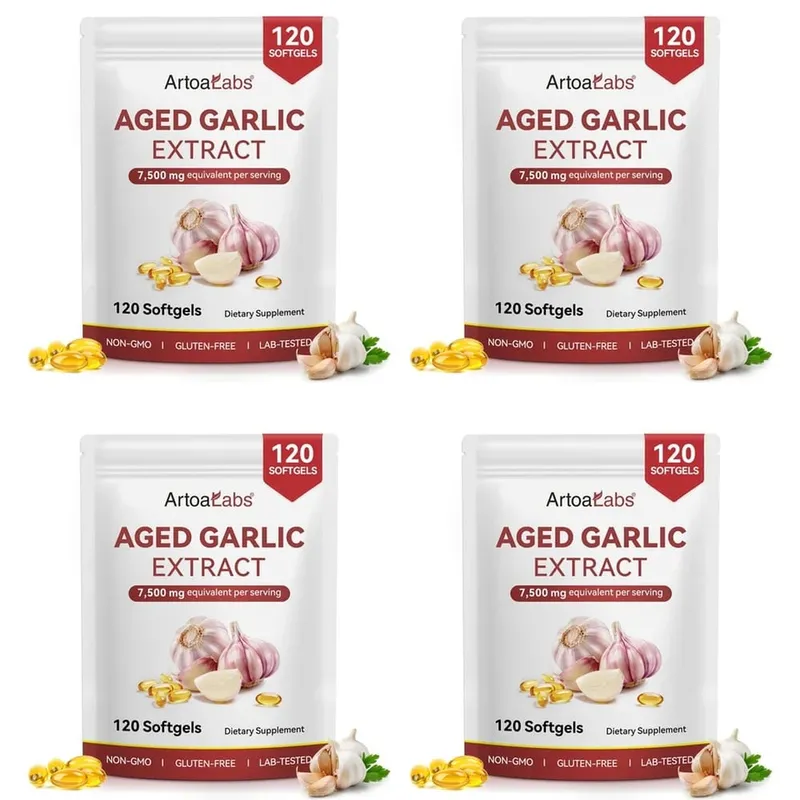 Aged Garlic Extract Softgels 7500 มก. เทียบเท่าต่อการไหลเวียนและการทำงานของหัวใจ สารต้านอนุมูลอิสระและภูมิคุ้มกัน 120Ct