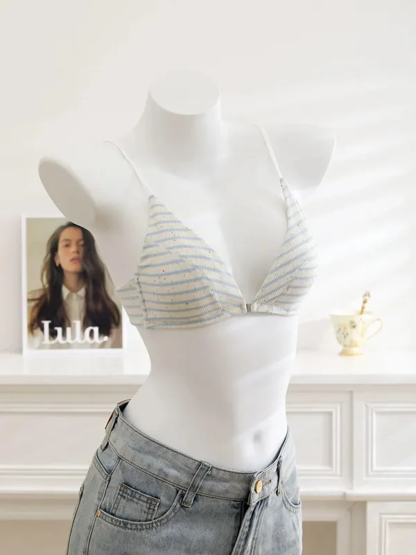 Women Front Closure Bra Set Summer Thin Light Cotton French Triangle Cup Backless Beauty Back Lingerie Suit For Small Chest S-XL