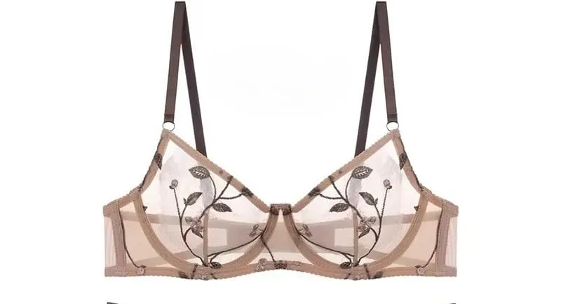 Modest European Lace Sheer Embroidery Underwire Bra Set Minimizer Anti-Sagging Support Big Bust Comfort Lingerie S-XL