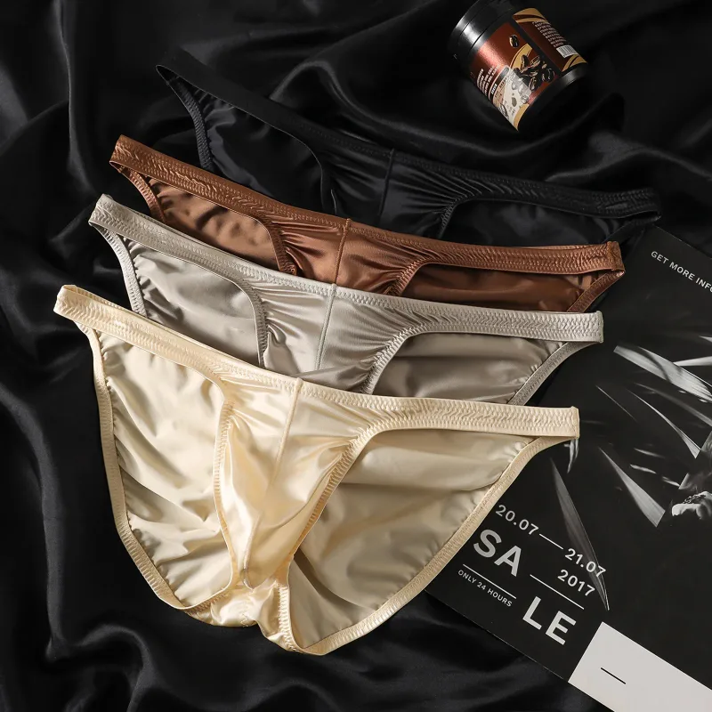 Men's Low Rise Gym Briefs Smooth Satin Sport Training Underwear Bodybuilding Ultra Thin Quick Dry Fitness Workout Butt-lifting