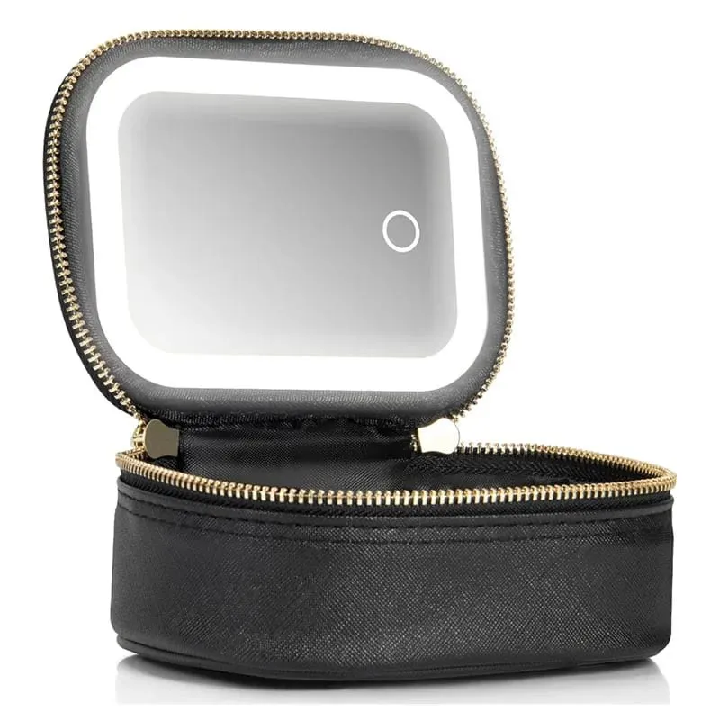 Portable Comestic Tools Storage Bag with LED Mirror Small Makeup Bag with 3 Light Modes Orangizer for Brushes and Lipstick